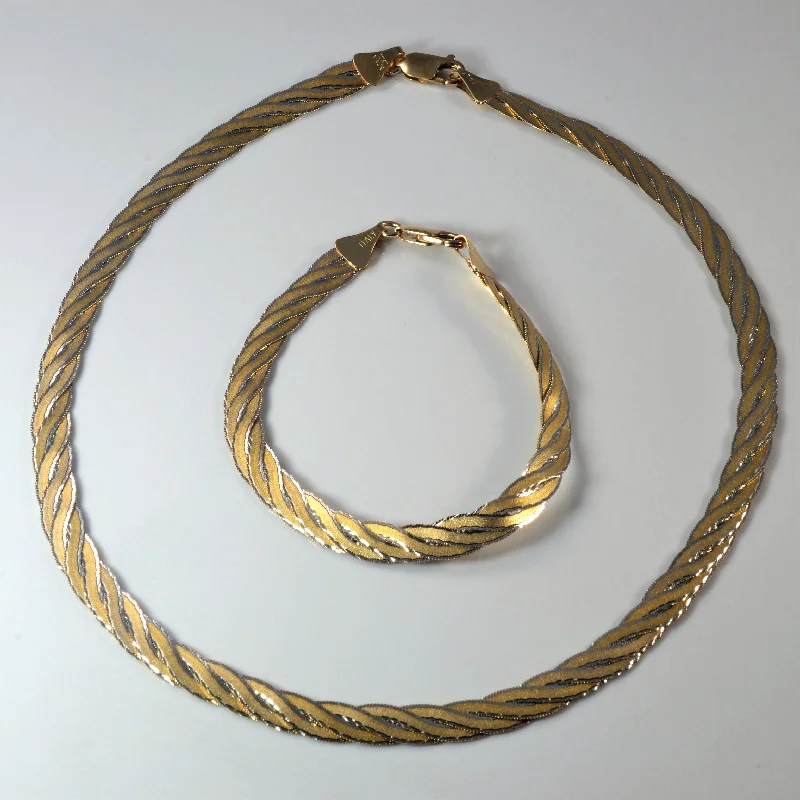 Last Chance To Grab Your Favorite Jewelry At A Discount Two Tone Braided Necklace & Bracelet Set |