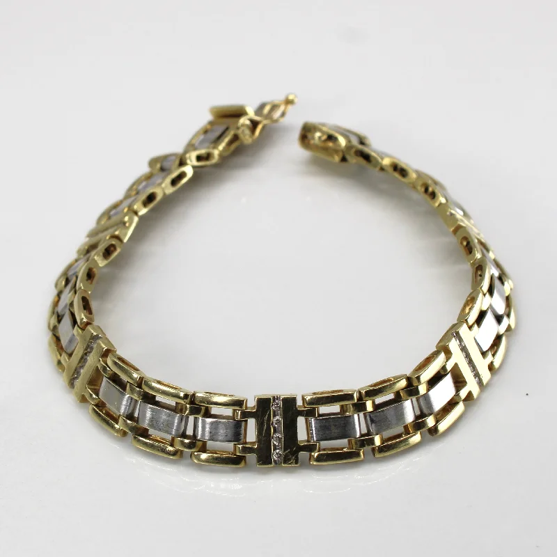 Shop Handcrafted Jewelry At Special Promotional Rates Two Tone Gold Gate Link Diamond 10K Bracelet | 0.20ctw |8"| Shop Handcrafted Jewelry At Special Promotional Rates Two Tone Gold Gate Link Diamond 10K Bracelet | 0.20ctw |8"|