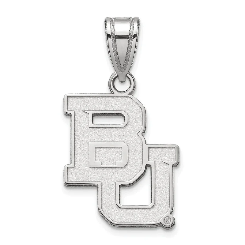 10k White Gold Baylor U Medium 'BU' Pendant