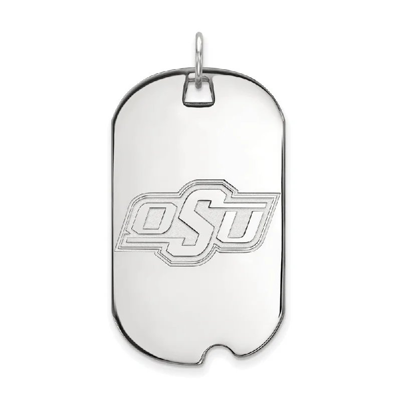 10k White Gold Oklahoma State Large Dog Tag Pendant