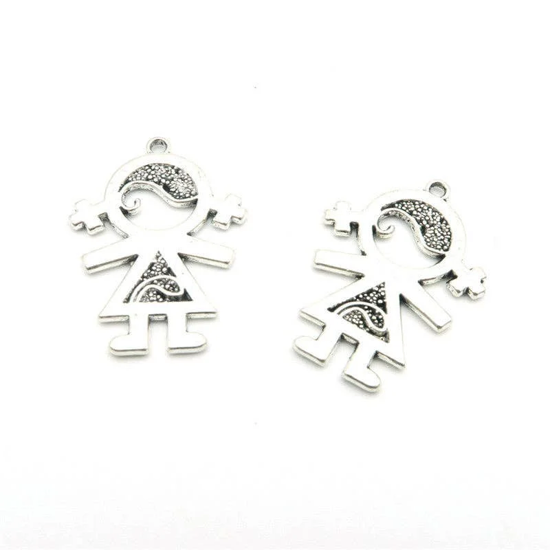 Stunning Statement Jewelry, Unbeatable Discounts 10pcs Small cute girl daughter pendants antique silver zamak jewelry finding D-3-59,D-3-60
