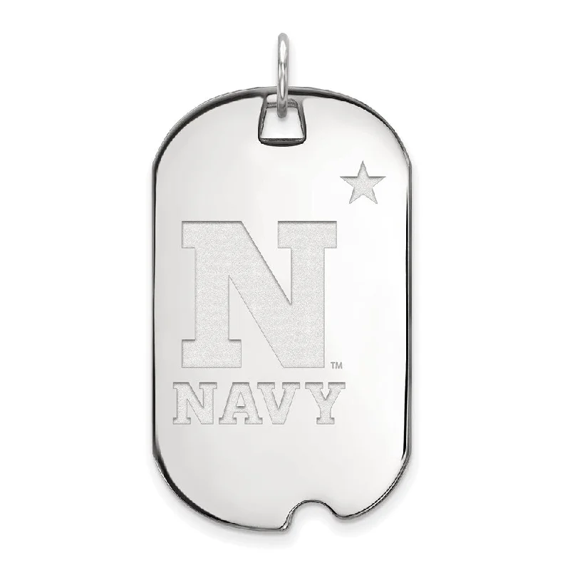 14k White Gold U.S. Naval Academy Large 'N' with Star Dog Tag Pendant