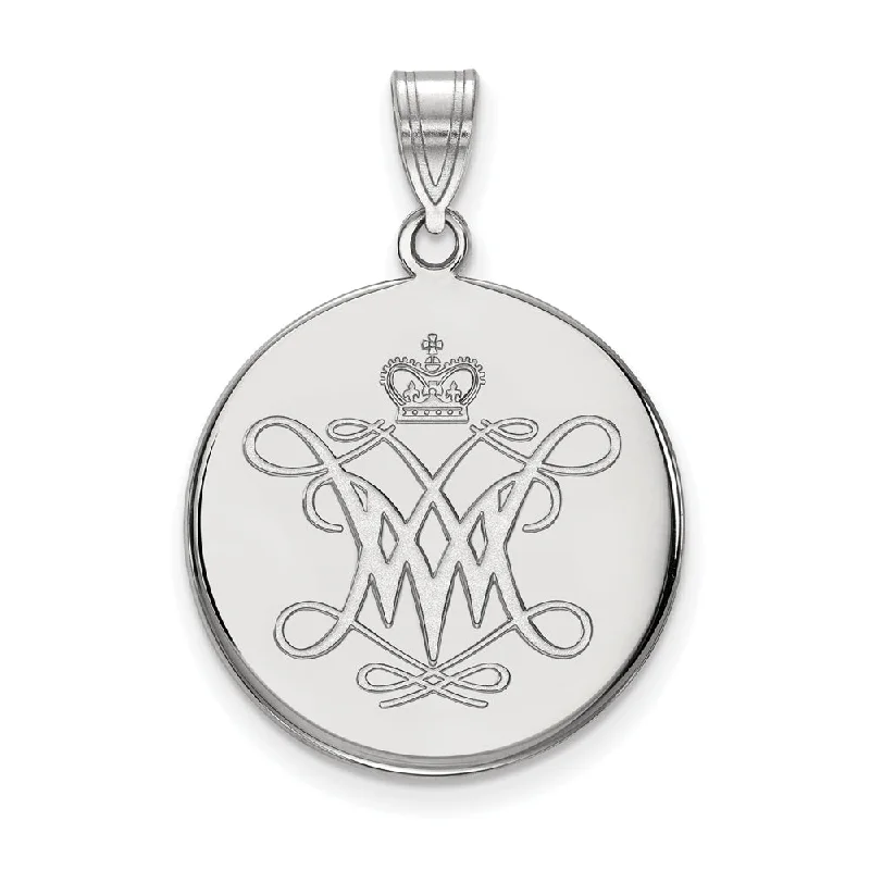 14k White Gold William and Mary Large Disc Pendant