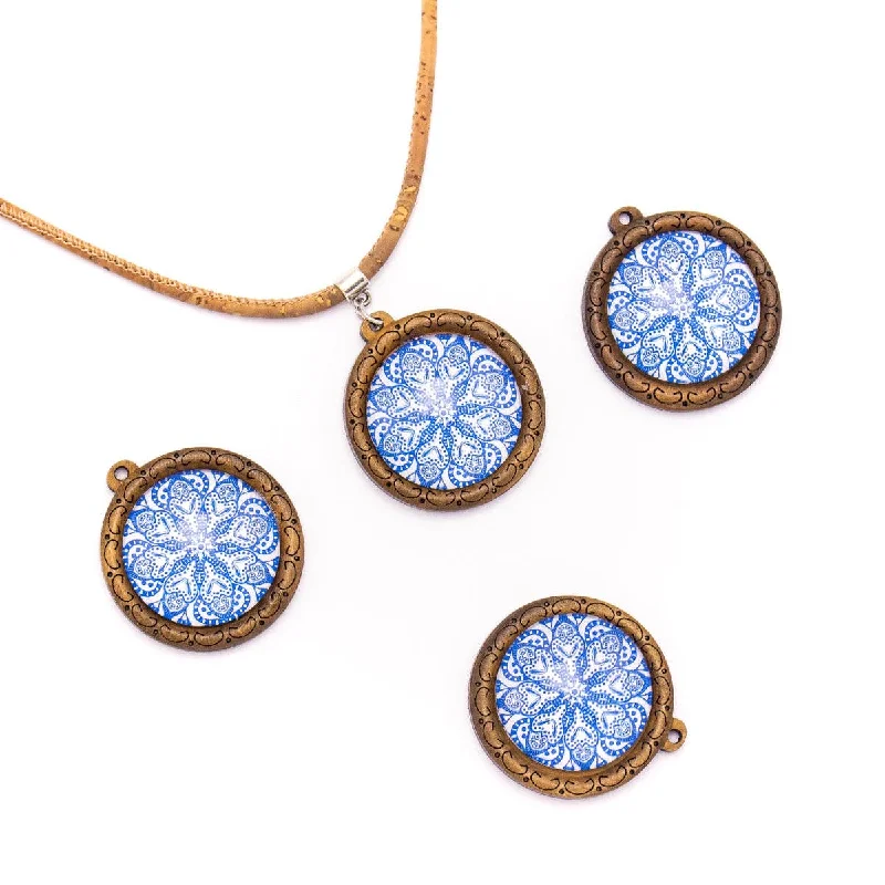 Shop Trending Jewelry With Exclusive Savings 5pcs 38mm Round natural cork Portugal traditional ceramic tile pattern jewelry finding D-3-456