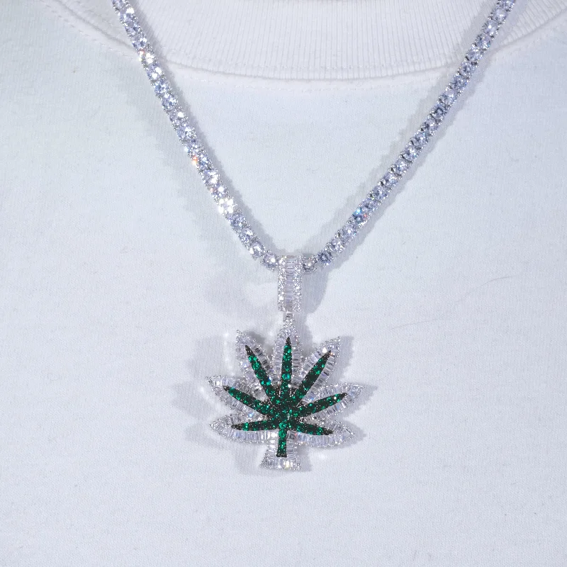 Trendy Minimalist Jewelry For Everyday Wear Baguette Green Leaf Necklace