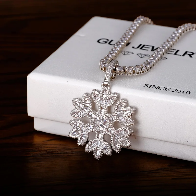 GUU Iced Baguette Snowflake Necklace