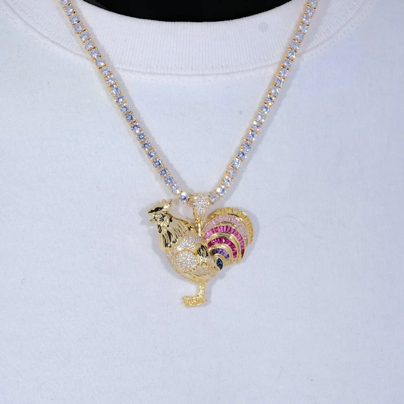 Personalized Engraved Jewelry For Meaningful Gifts Iced Color Rooster Necklace