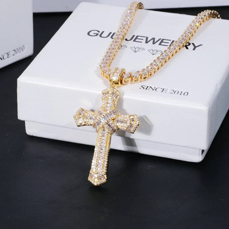 Elevate Your Outfit With Discounted Statement Jewelry New Design Iced Baguette Jesus Cross Necklace Elevate Your Outfit With Discounted Statement Jewelry New Design Iced Baguette Jesus Cross Necklace